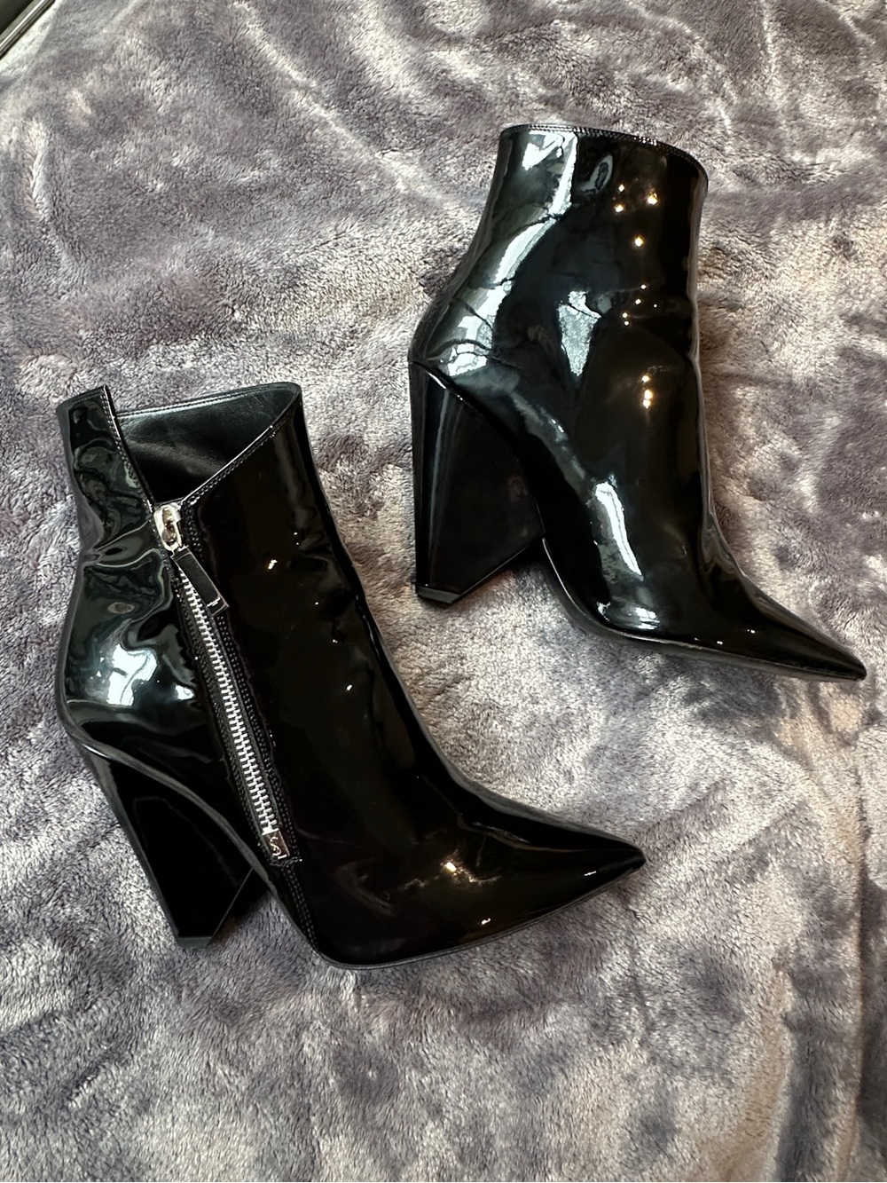 Saint Laurent YSL Black Patent Leather Pointed Toe Heeled Booties Ankle - Picture 6 of 14